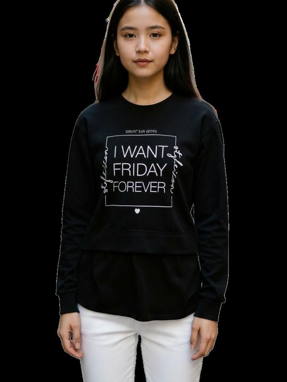 Pepco EU Brand, Girls' Black 'I Want Friday Forever Long Sleeve Top Size 146/152